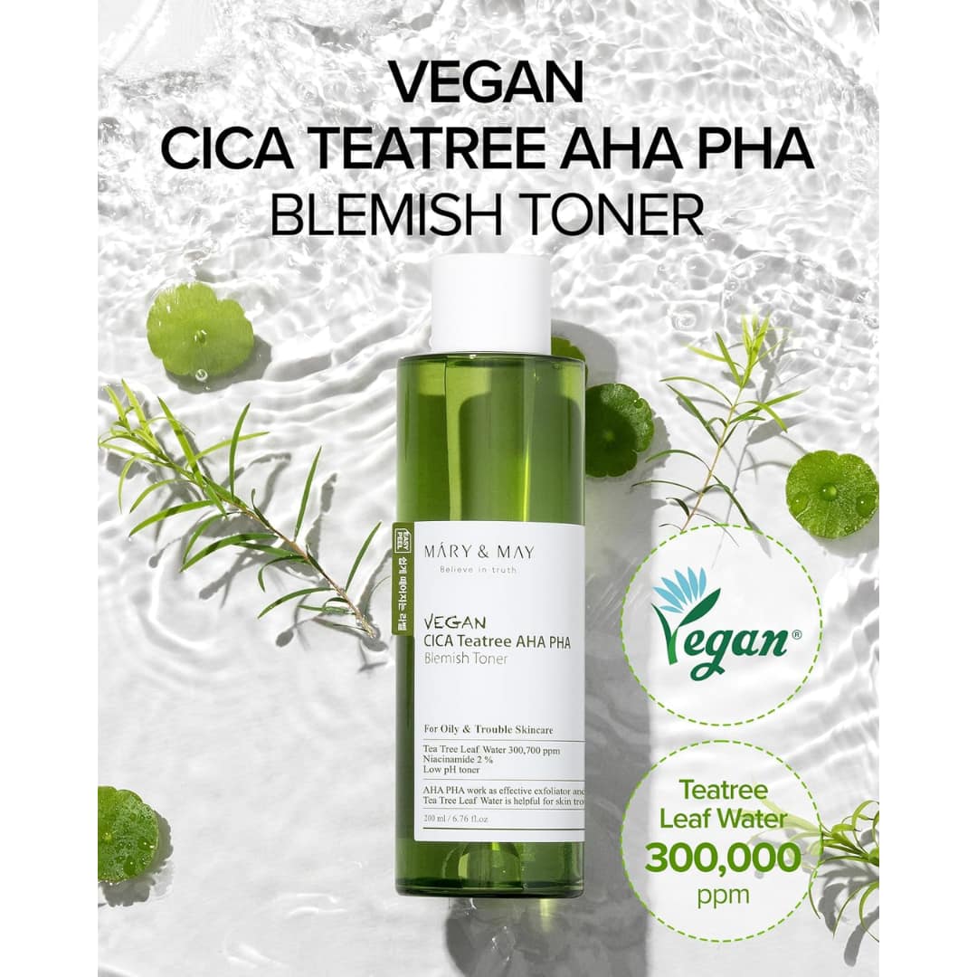 Mary&may Vegan Cica Tea Tree Aha Pha Blemish Toner 200ml