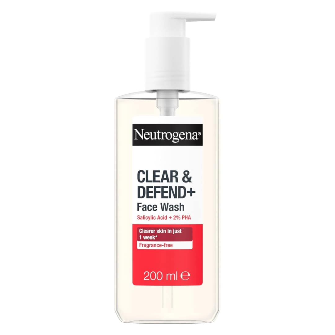 Neutrogena Clear & Defend+ Face Wash with Salicylic Acid + 2% PHA Fragrance Free 200ml