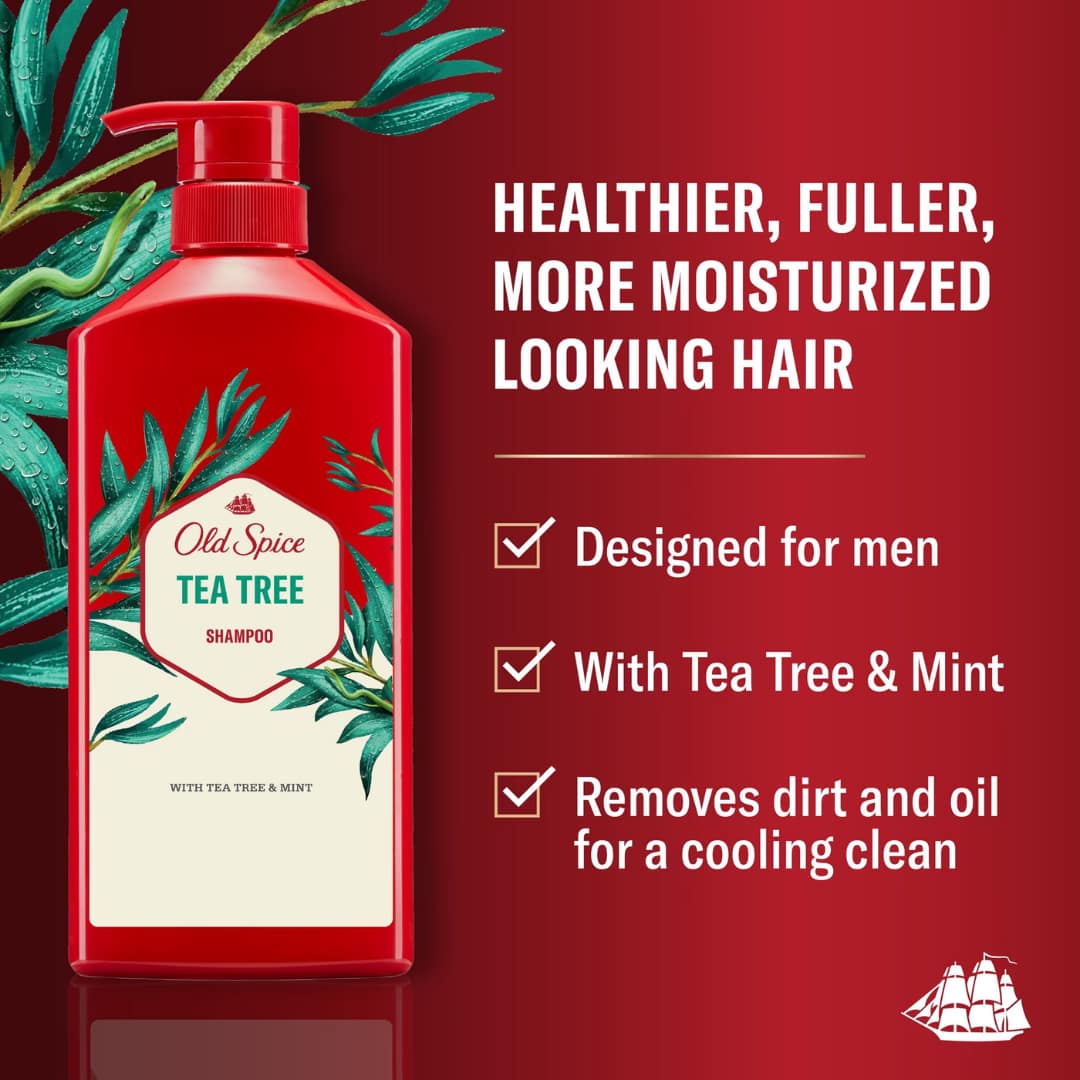 Old Spice Tea Tree Shampoo for Men, Healthier, Fuller, More Moisturized Looking Hair 650ml