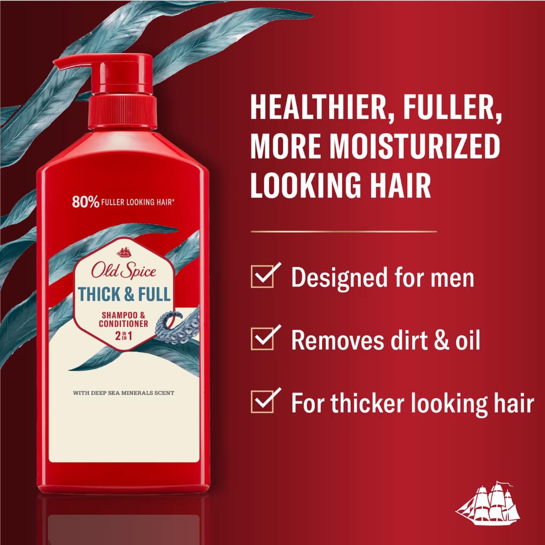 Old Spice Thick and Full 2in1 Shampoo and Conditioner for Men, Healthier, Fuller, More Moisturized Looking Hair 650ml