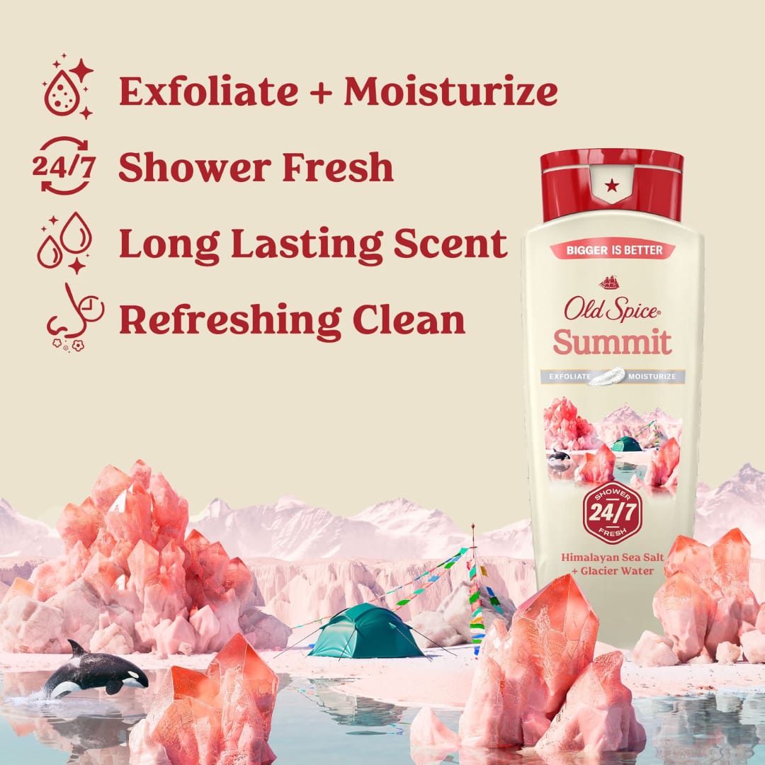 Old Spice Men’s Body Wash for Men, Summit Scent, 24/7 Shower Fresh, Exfoliation + Moisturization 532ml