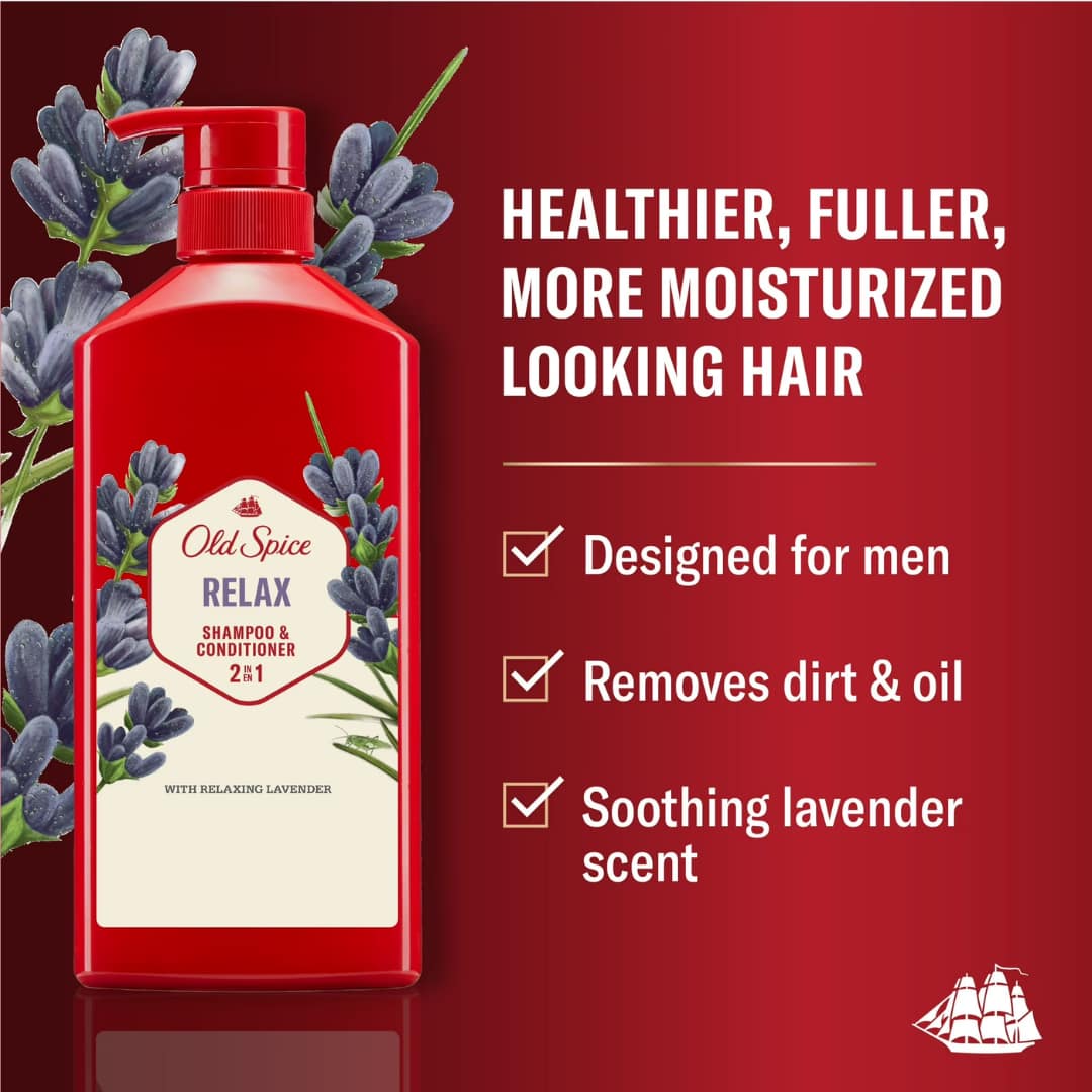 Old Spice Relax 2in1 Shampoo and Conditioner for Men with Lavender, For Thick and Healthy Hair for Men 650ml