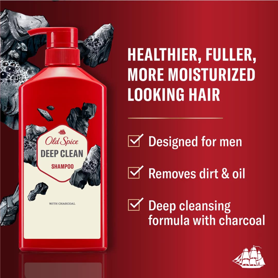 Old Spice Deep Clean Shampoo for Men with Charcoal, Fresh and Clean Scent, Removes Built Up Dirt and Oil 650ml