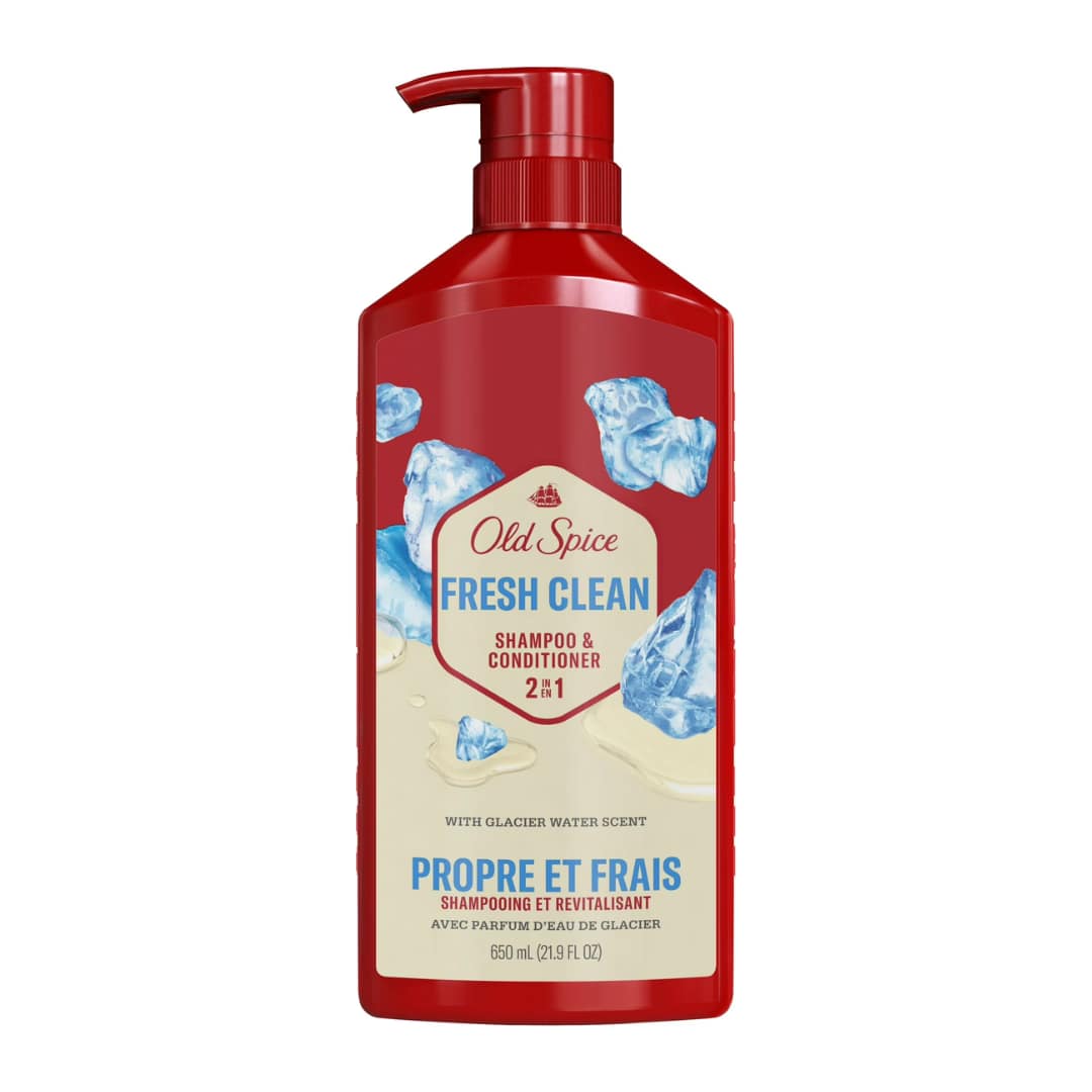 Old Spice Fresh Clean Shampoo and Conditioner 2in1 for Men with Glacier Water Scent, for Thick and Healthy Hair for Men 650ml