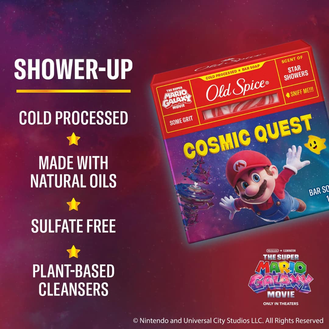 Old Spice Men’s Cold Processed Bar Soap, Cosmic Quest, Scent of Star Showers, Old Spice x The Super Mario Galaxy Movie, Some Grit, 141g