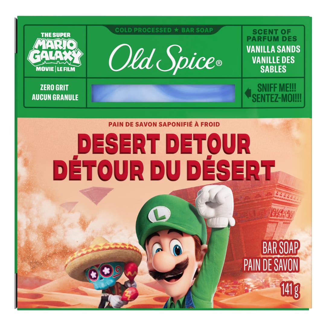 Old Spice Men’s Cold Processed Bar Soap, Desert Detour, Scent of Vanilla Sands, Old Spice x The Super Mario Galaxy Movie, Zero Grit, 141g